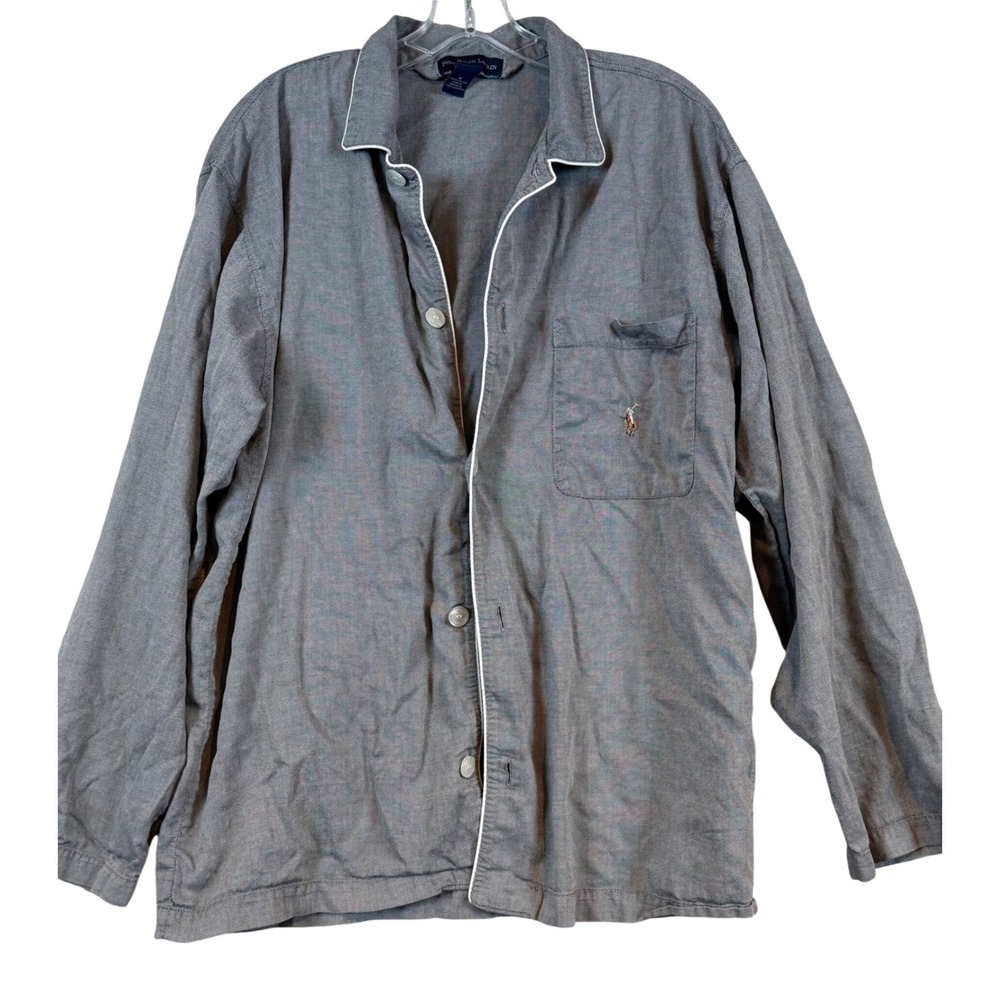 Polo Ralph Lauren Mens Grey Cotton Long Sleeve Pajama Sleep Shirt •M• Loungewear